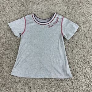 True Religion Shirt Girls Medium Silver Metallica Shiny Pink Sporty Short Sleeve
